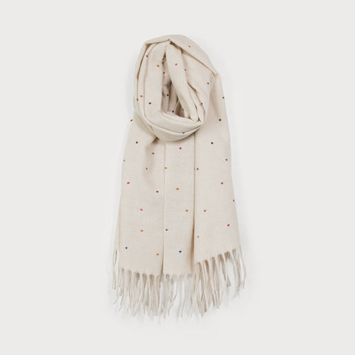 Ivory scarf - Multicolored polka dots