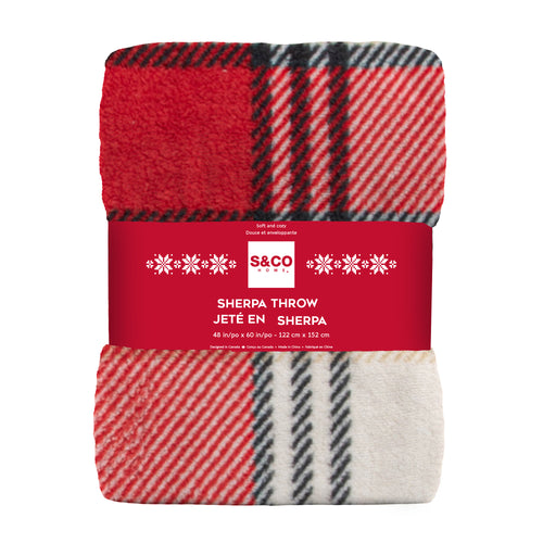 Jeté en sherpa - Carreaux rouges