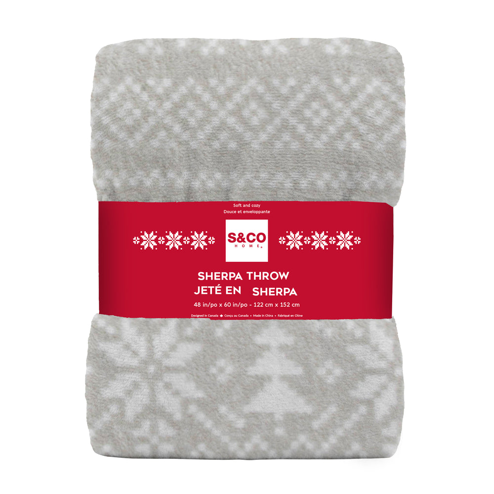 Jeté en sherpa - Sapins & flocons