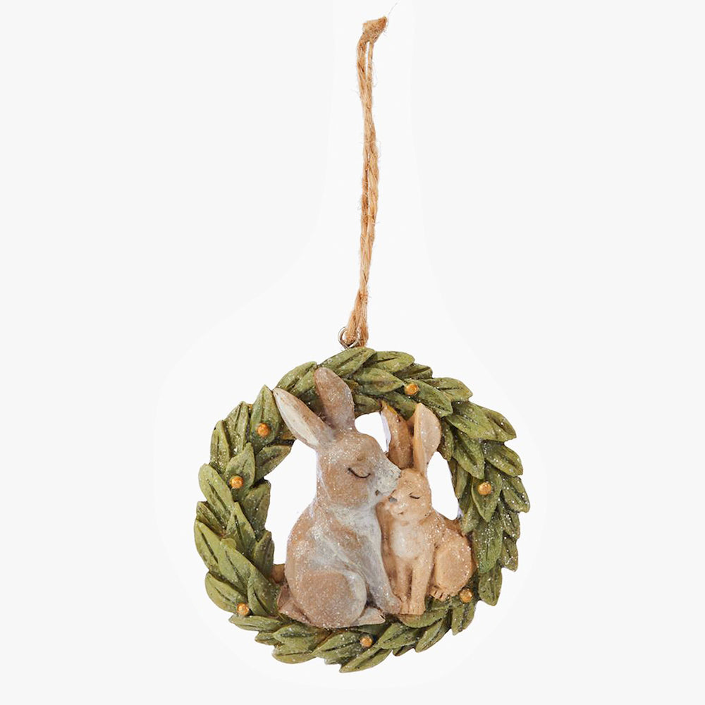 Wreath ornament with rabbits