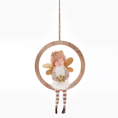 Ornement ange & anneau de bois - Blanc