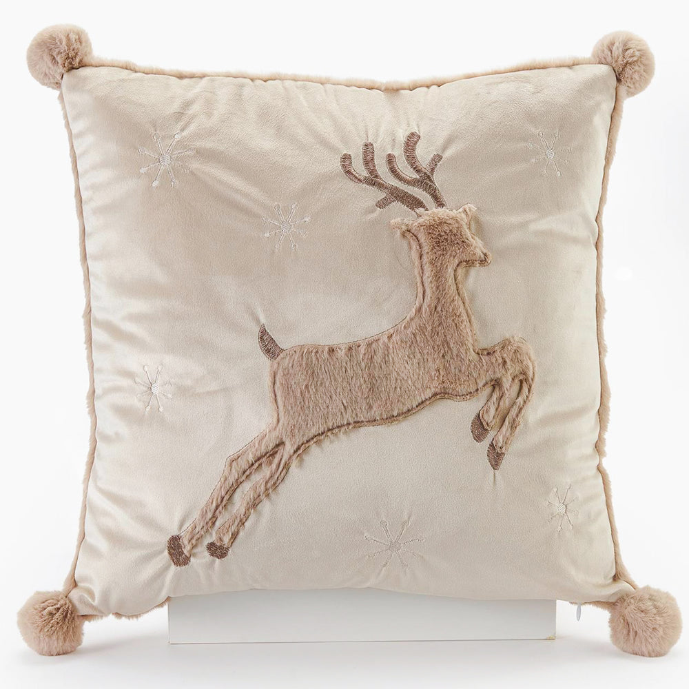 Pom-pom faux fur cushion - Reindeer