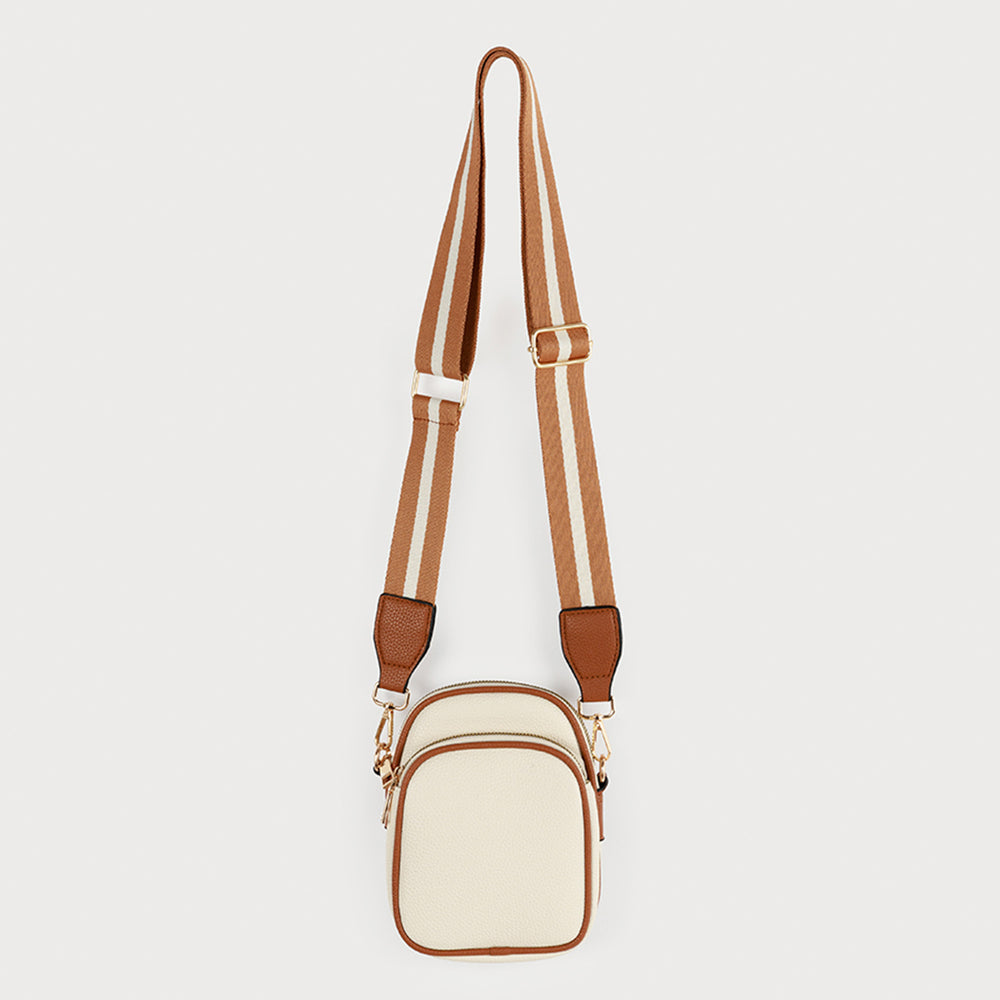 Petit sac à bandoulière beige - Ganse à rayures