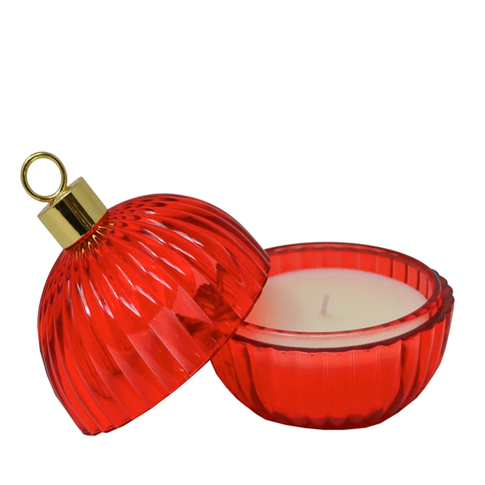 Red Christmas ball candle - Frosted cranberry