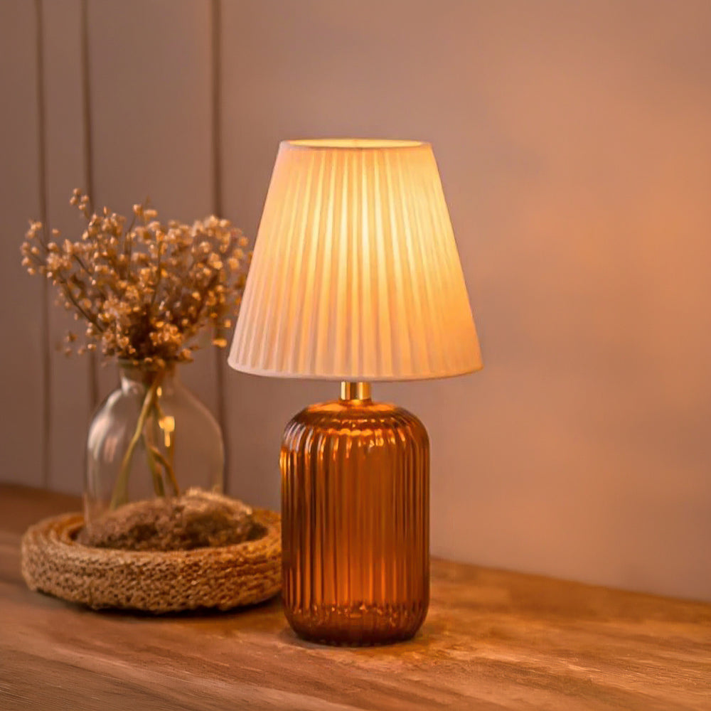 Petite lampe en verre striée - Ambré