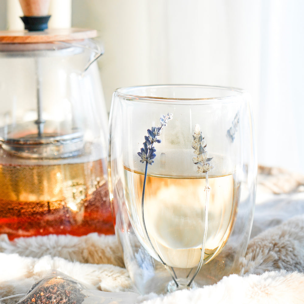 Verre double paroi à fleurs séchées - Lavande