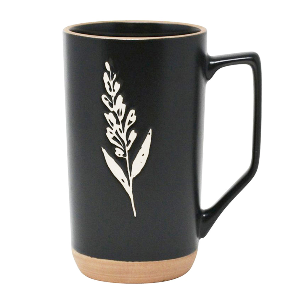 Grande tasse noire - Fleur abstraite