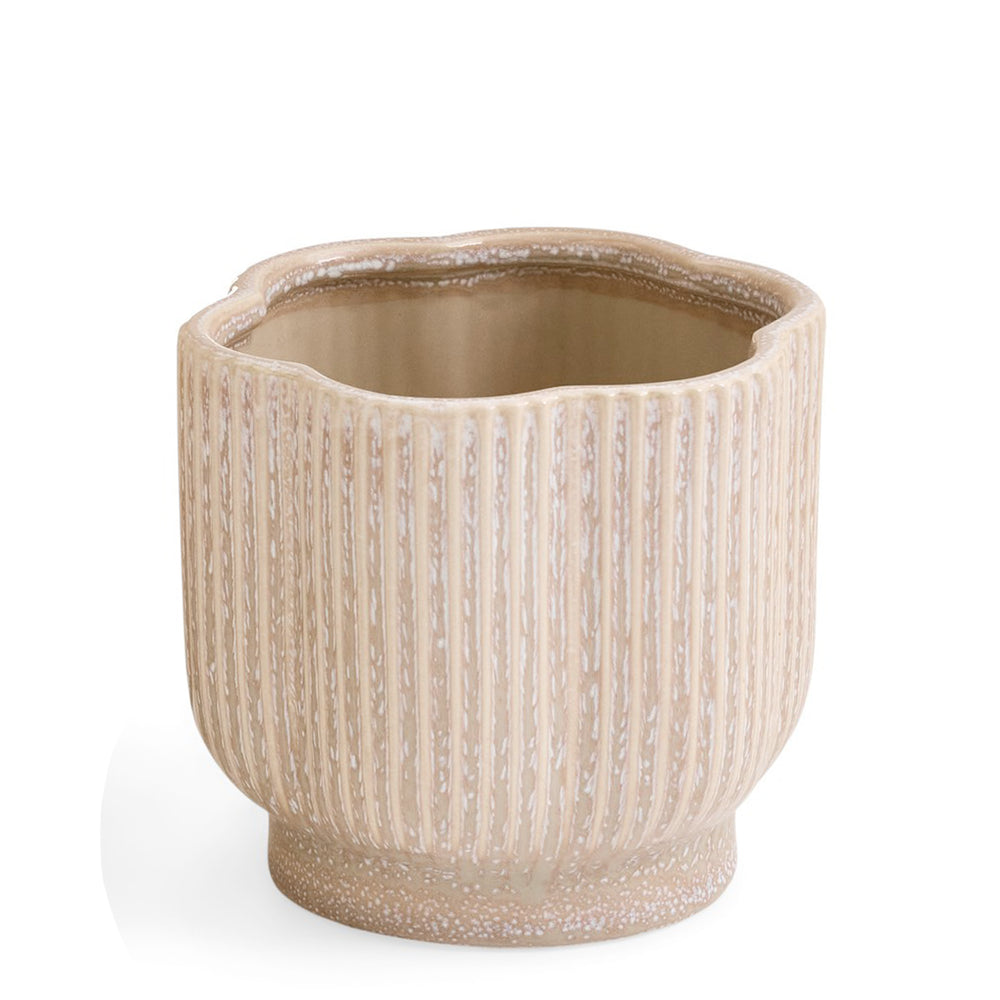Striped flower-shaped pot - Taupe