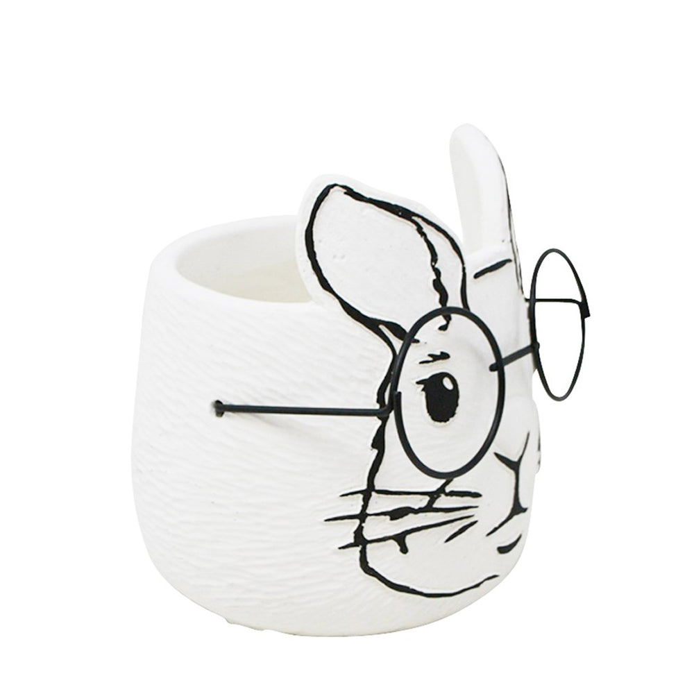 Petit pot blanc - Lapin à lunettes||Little white pot - Rabbit with glasses