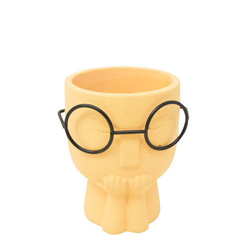 Pot jaune forme de visage & lunettes||Yellow face pot & glasses