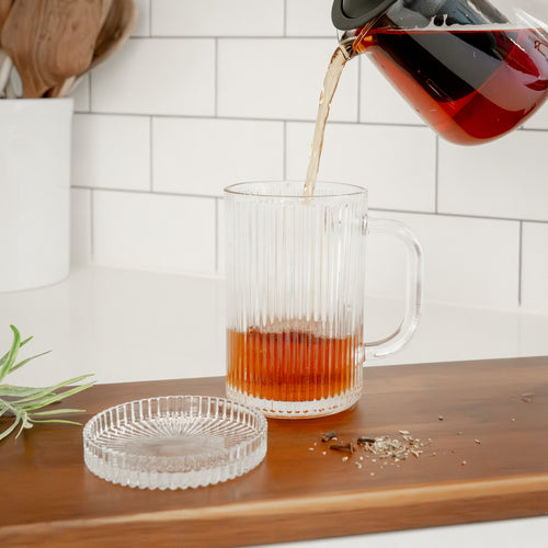 Tasse en verre strié avec couvercle||Glass mug with lid