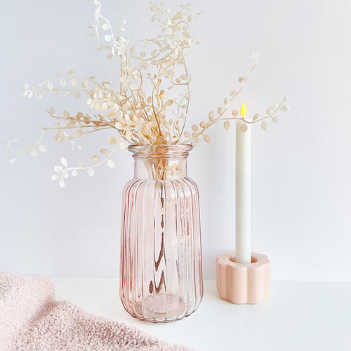 Vase en verre strié - Rose||Striped glass vase - Pink