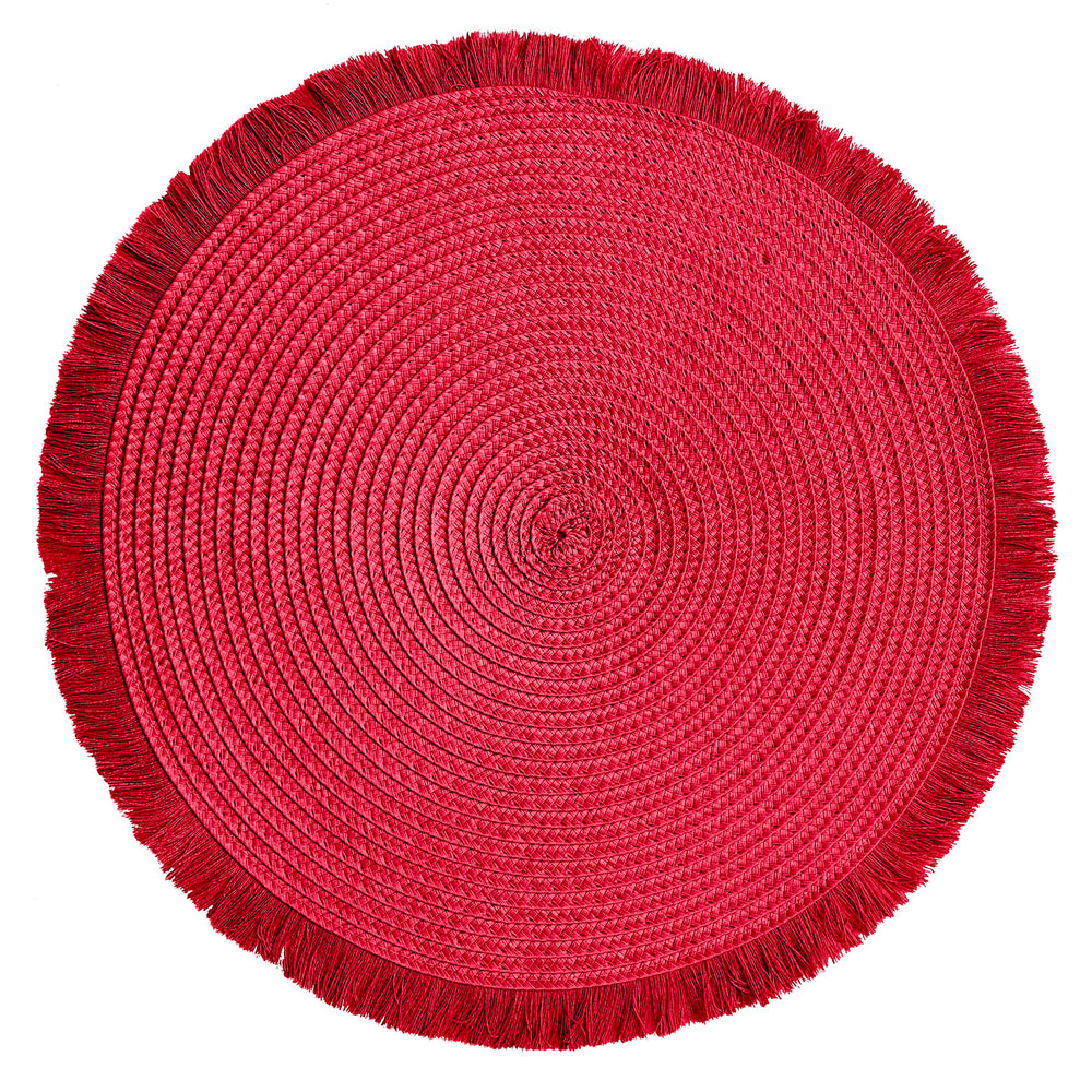 Napperon rond avec franges - Rouge||Round placemat with fringe - Red