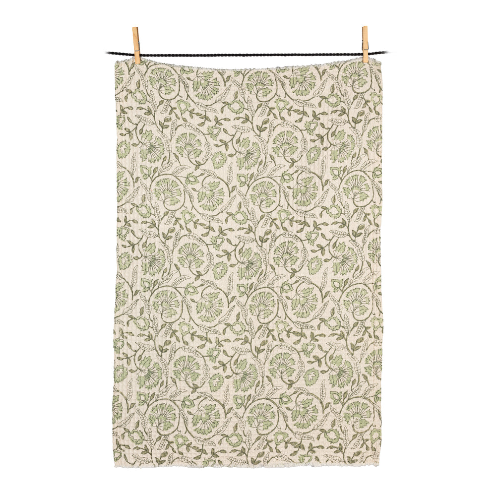 Linge à vaisselle beige & vert - Motifs floraux