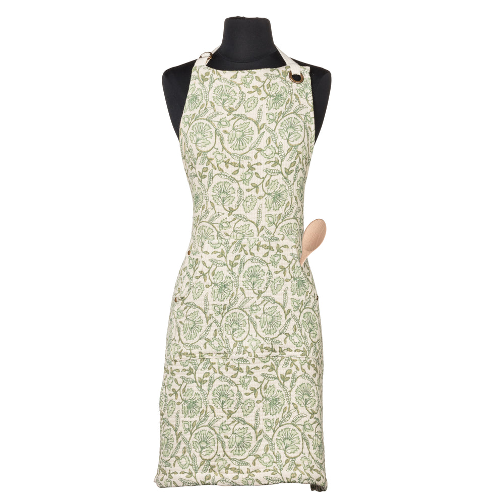 Beige & green apron - Floral patterns