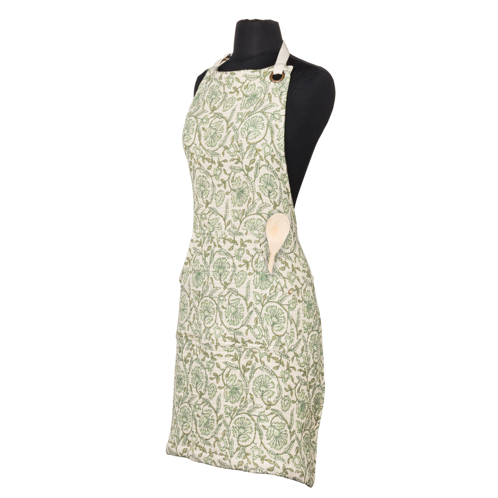Beige & green apron - Floral patterns