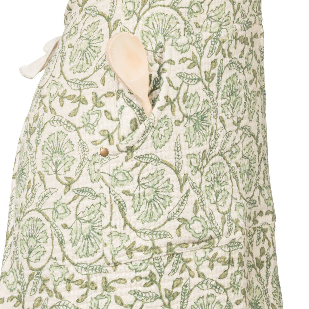 Beige & green apron - Floral patterns