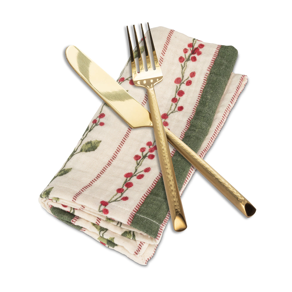 Cotton napkins - Mistletoe leaves