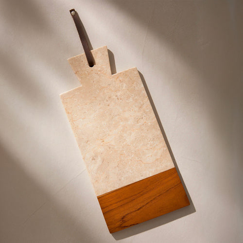 Planche en marbre blanc et bois - Teck