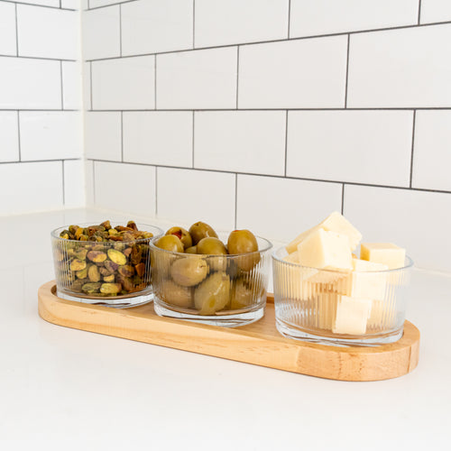 Ensemble de bols (3) avec plateau en bois