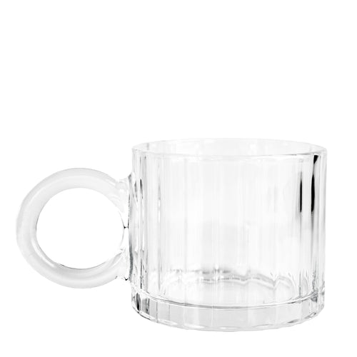 Glass cup with round handle