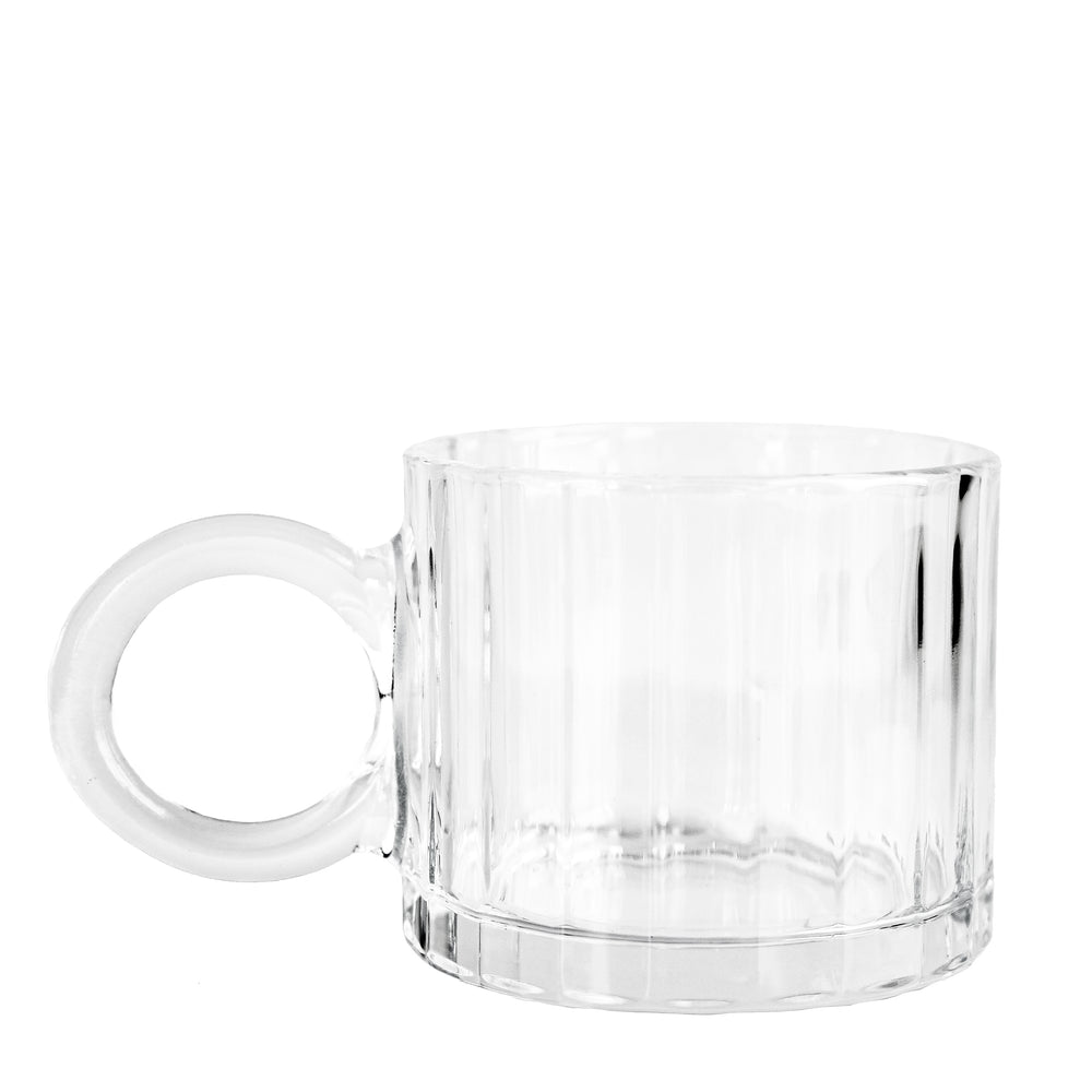 Glass cup with round handle