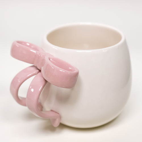 Tasse en céramique blanche - Boucle rose