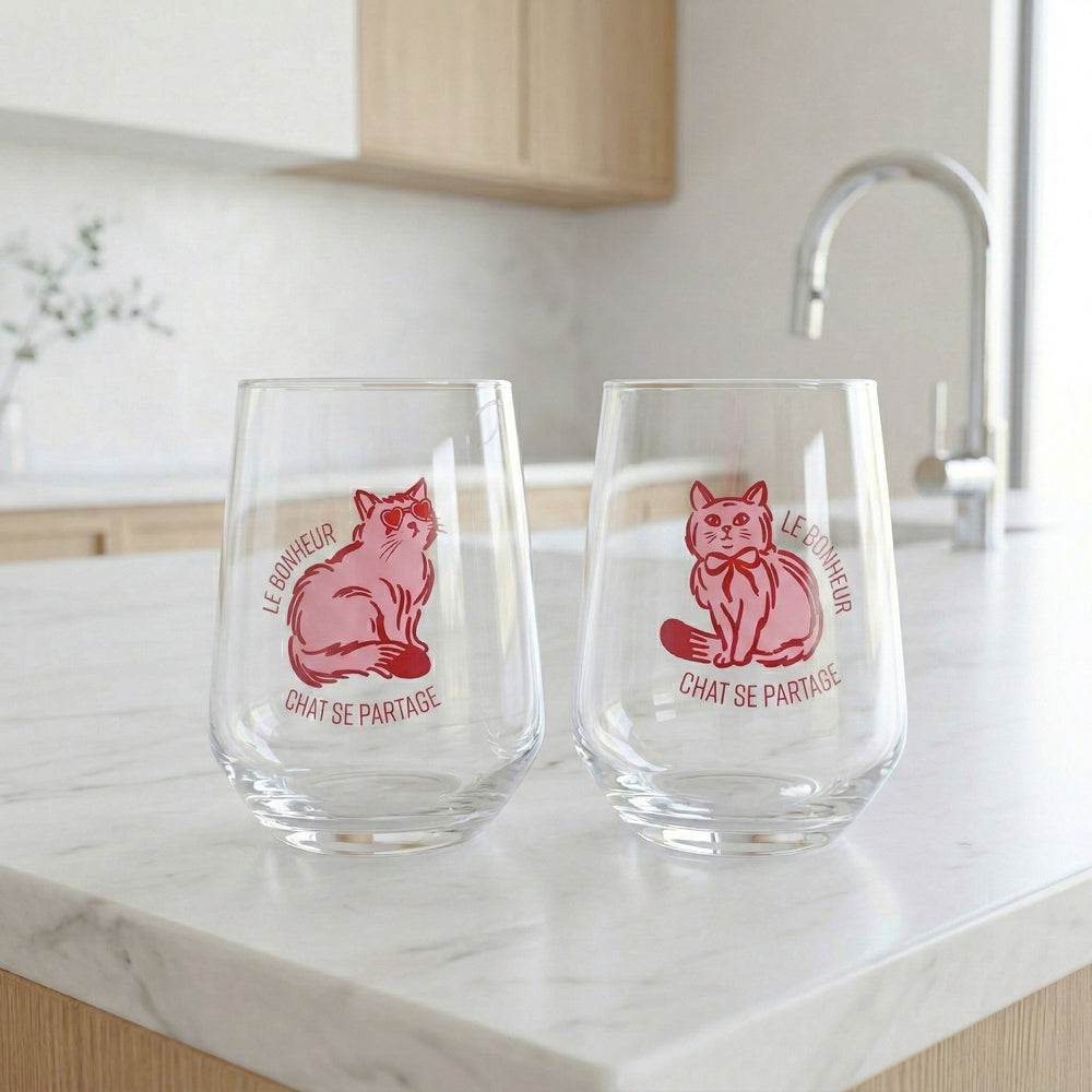 Duo of stemless wine glasses - Cat