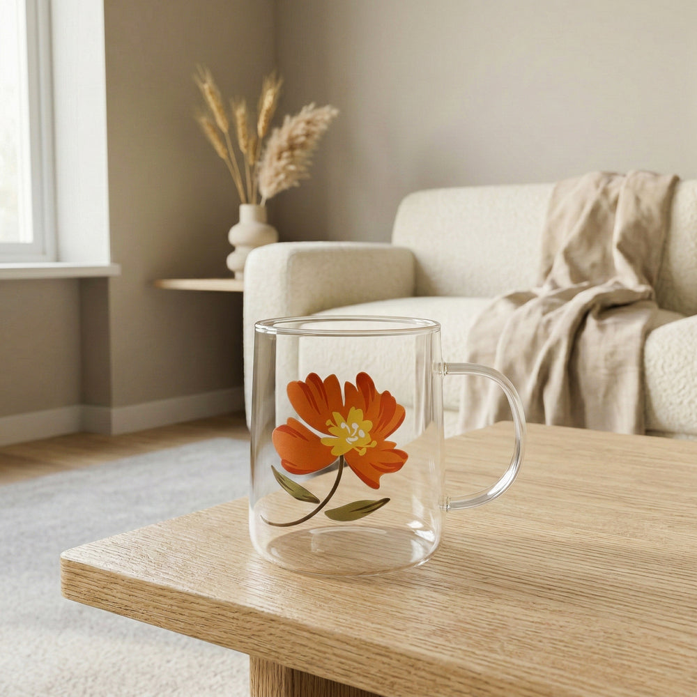 Tasse en verre - Fleur orange