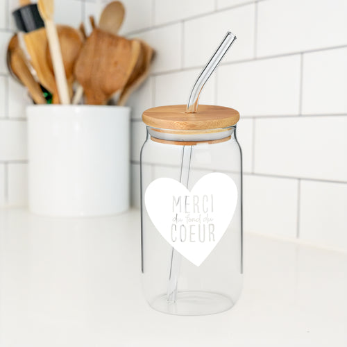 Verre avec paille & couvercle - Merci