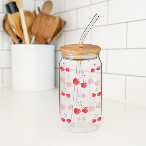 Verre avec paille & couvercle - Cerises