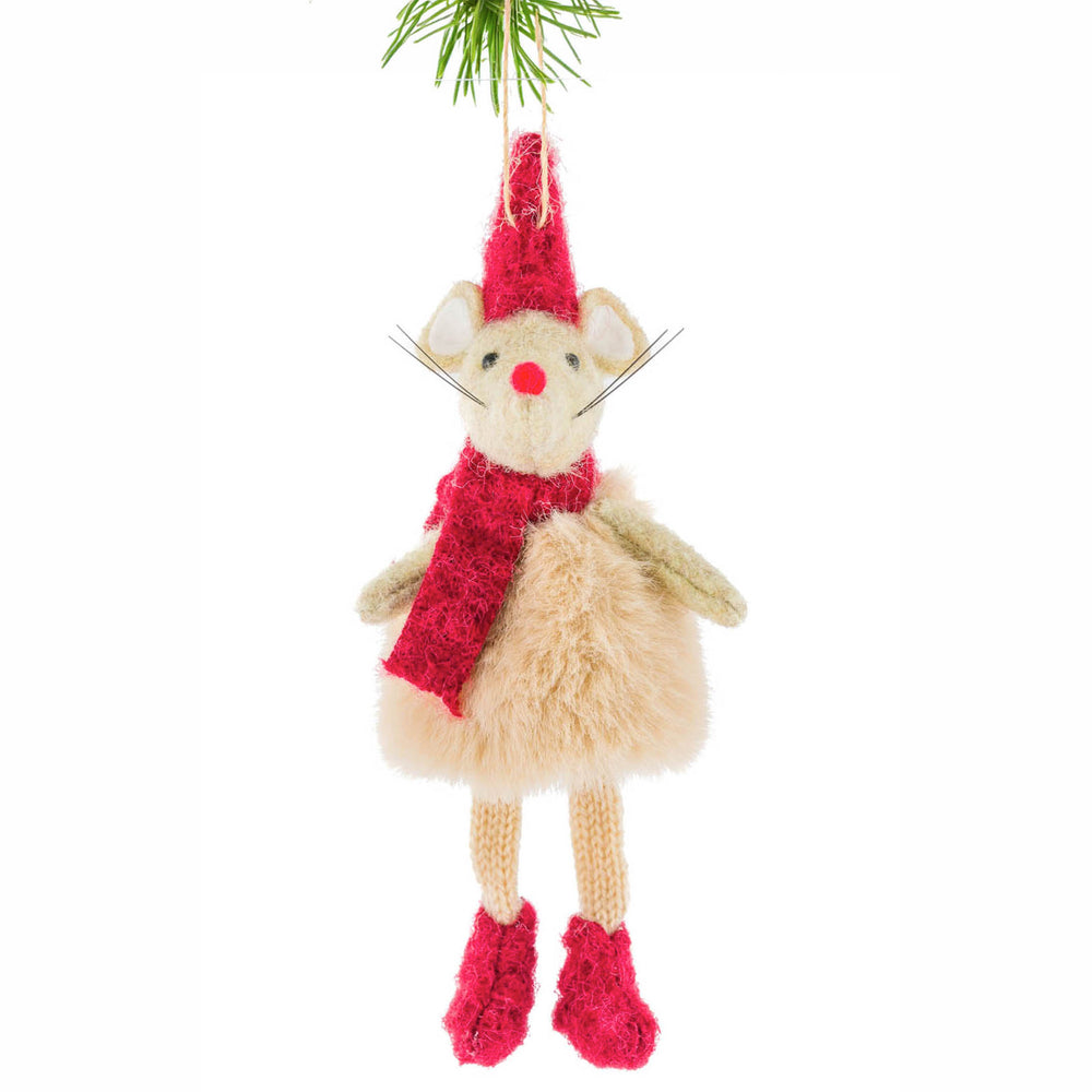 Ornement - Souris beige & rouge