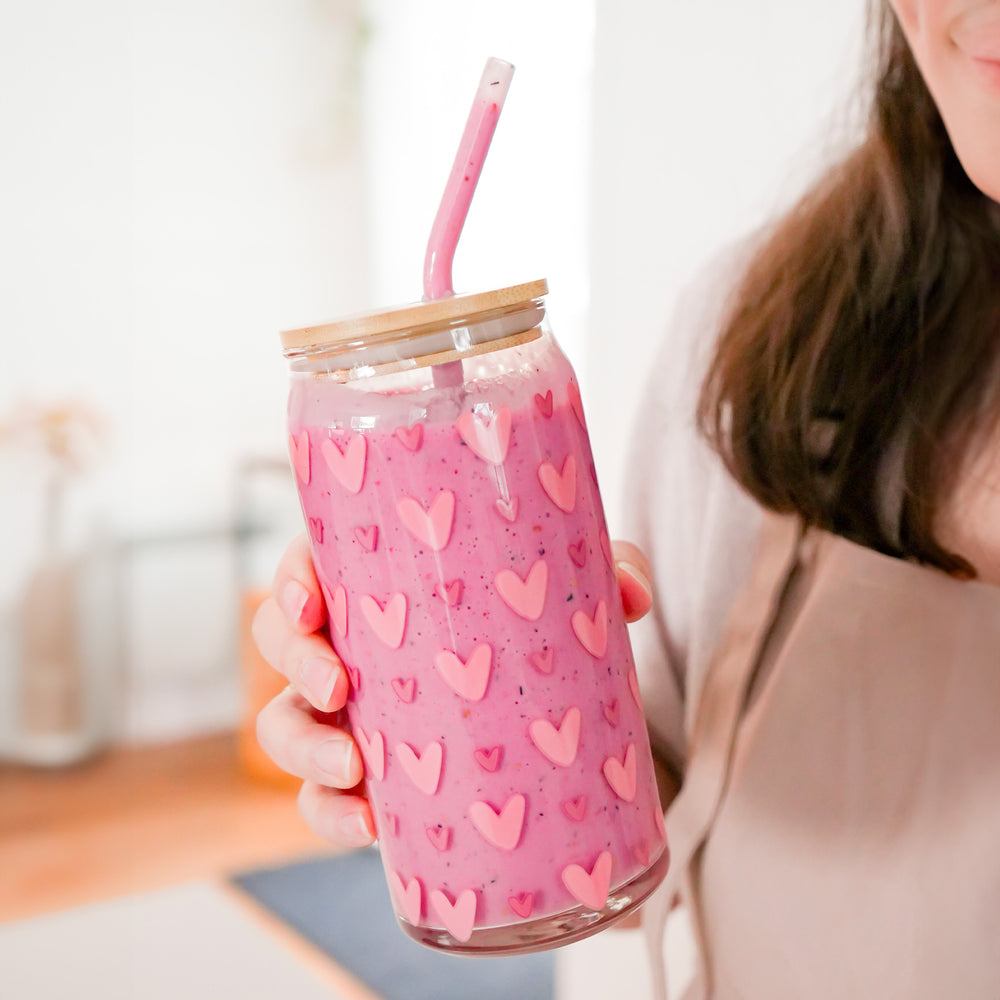 Verre avec paille & couvercle - Coeur