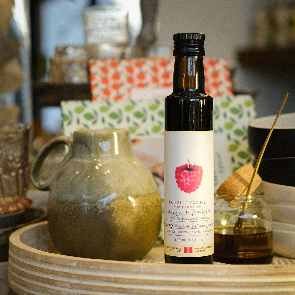 Cadeau - Vinaigre de framboise/balsamique blanc & savon de cuisine