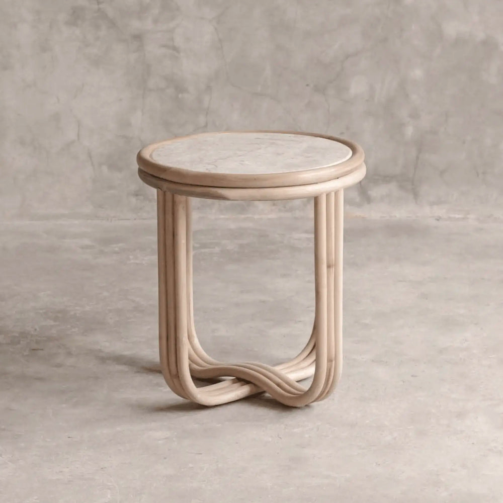 Table d'appoint en marbre et rotin - Cali