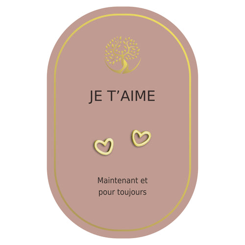 Boucles d'oreilles coeur or - Je t'aime