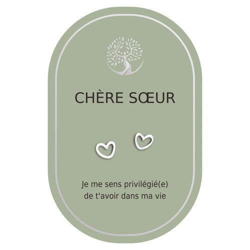 Boucles d'oreilles coeur argent - Chère soeur