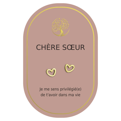 Boucles d'oreilles coeur or - Chère soeur