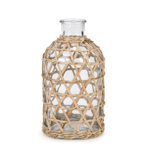 Vase en verre - Tissage naturel||Glass vase - Natural weave