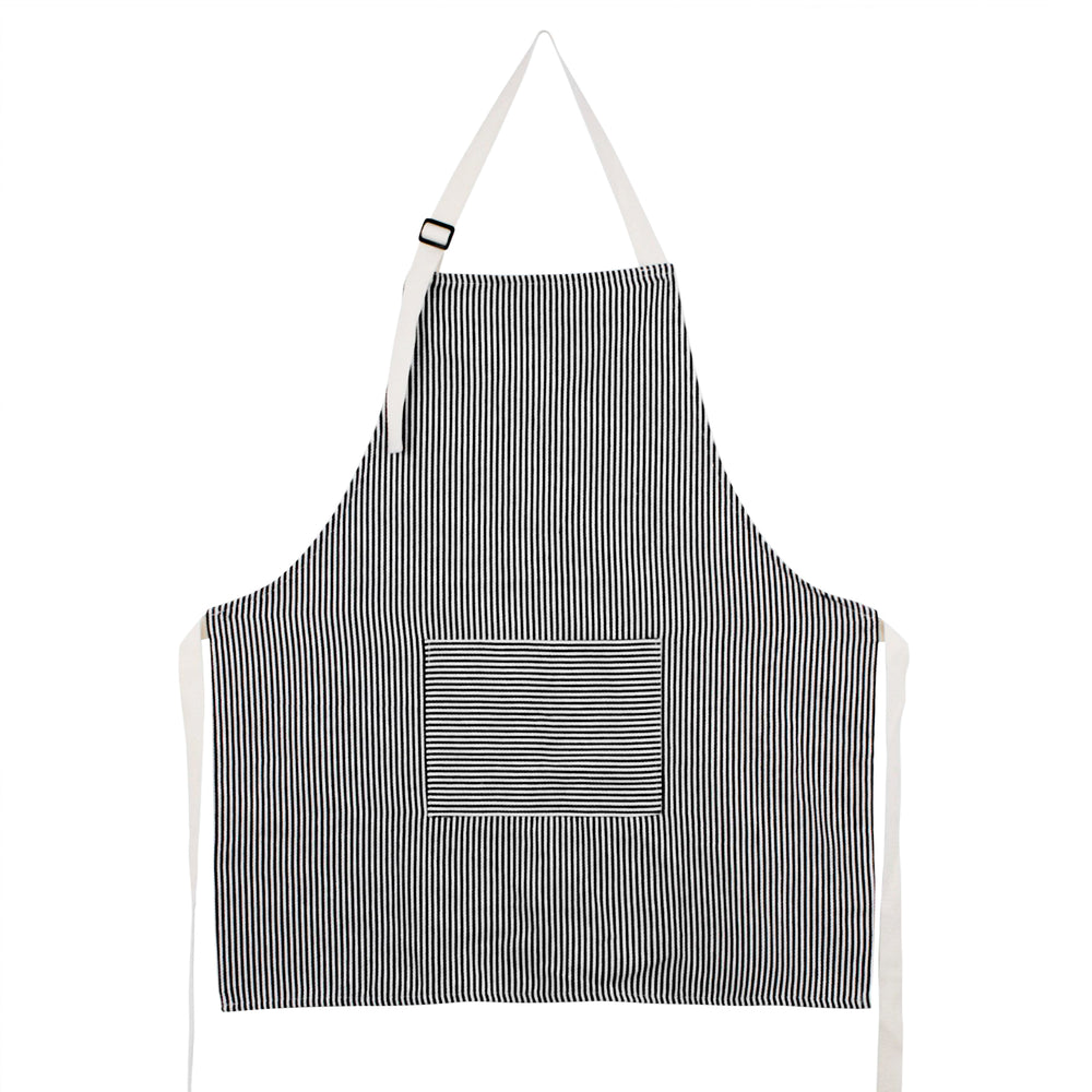 Striped apron with pocket - Black