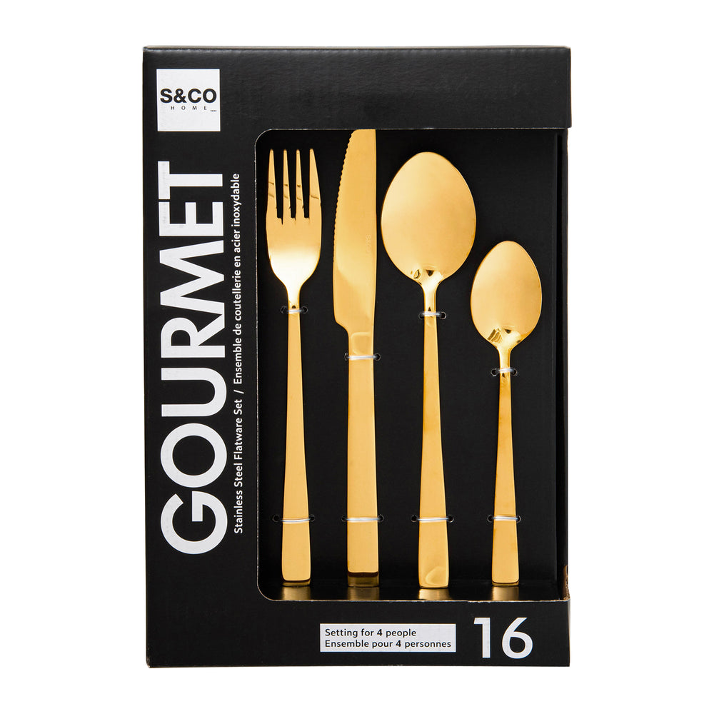 Ensemble de coutellerie dorée - 16 pièces||Gold flatware set - 16 pieces
