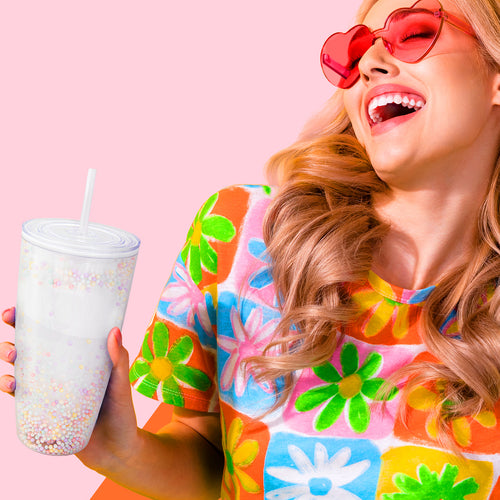 Double-wall straw glass - Confetti