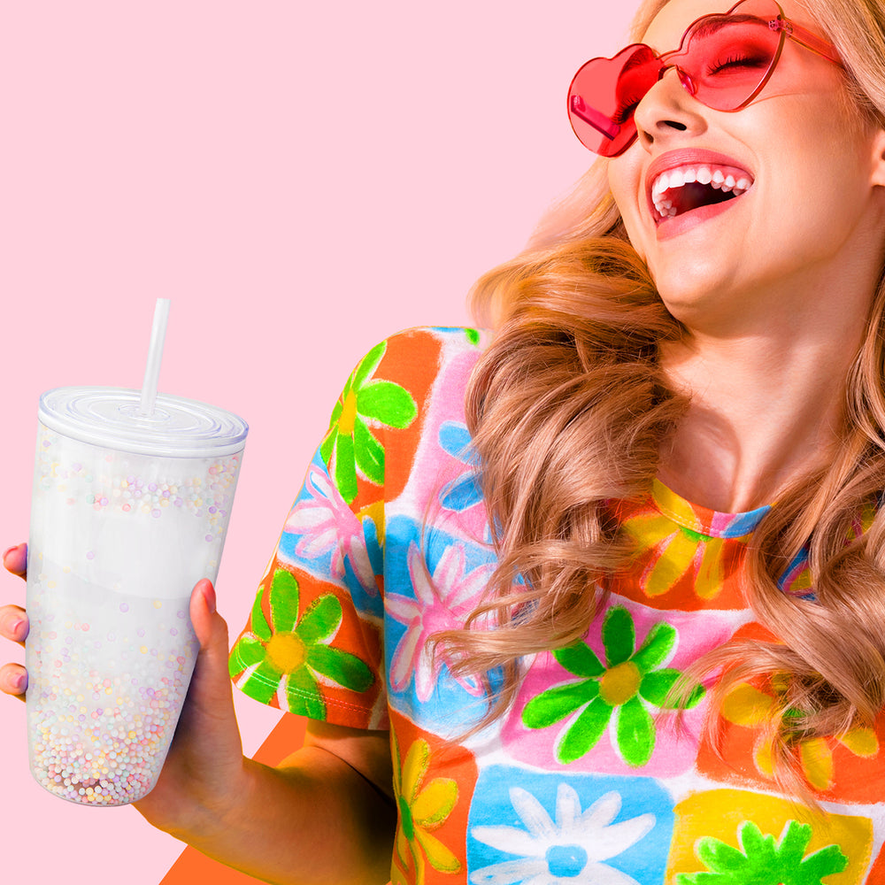 Double-wall straw glass - Confetti