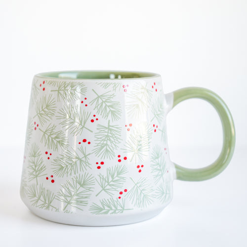 White & green cup - Pine branches