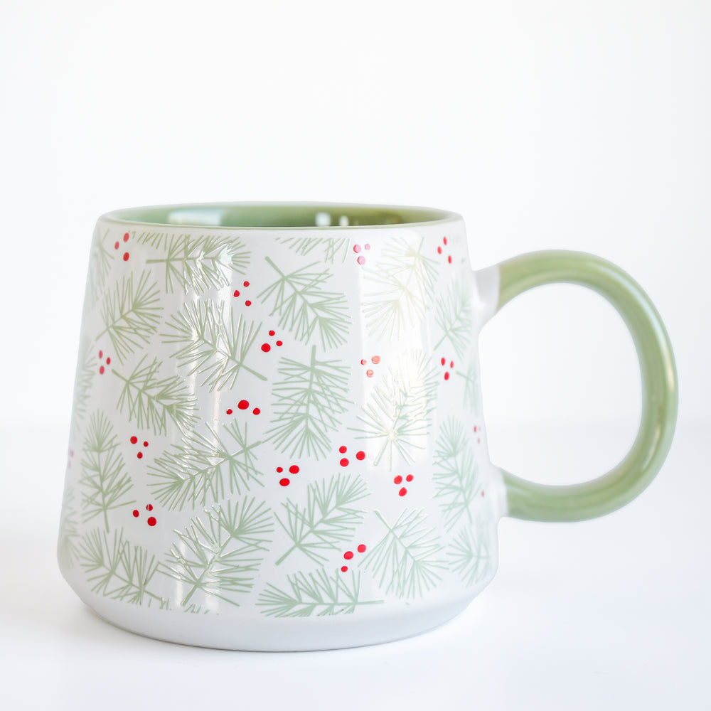 Tasse blanche & verte - Branches de pins