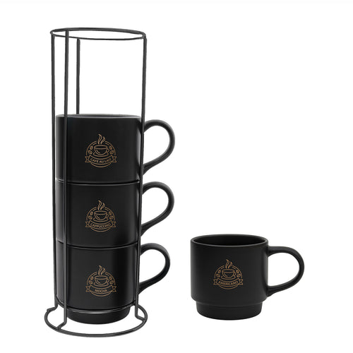 Ensemble de 4 tasses empilables noires & support