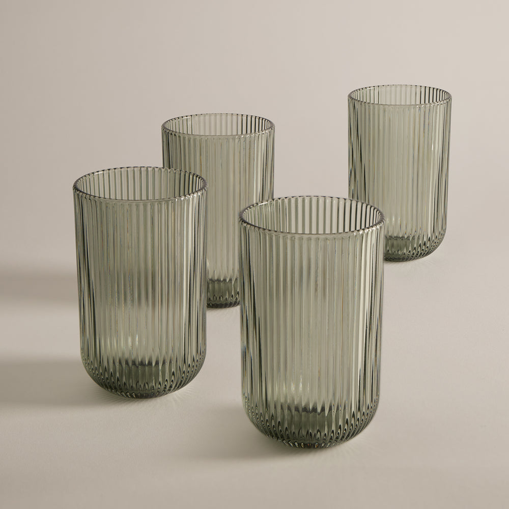 Set of 4 Ribbed Glasses - Smoke grey