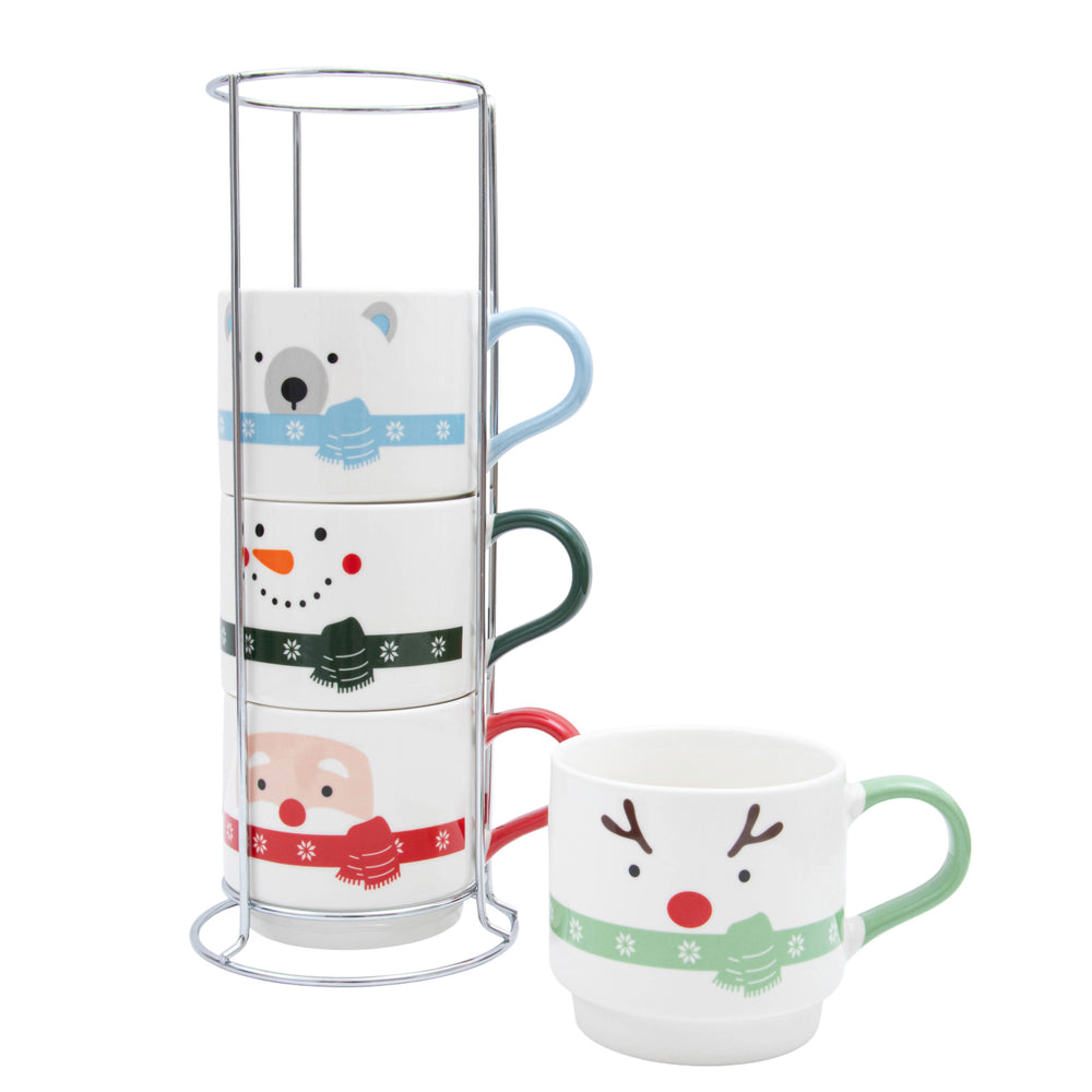 Ensemble de 4 tasses de Noël & support