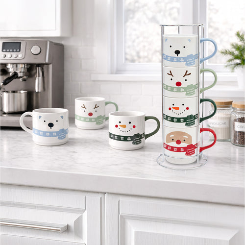 Ensemble de 4 tasses de Noël & support