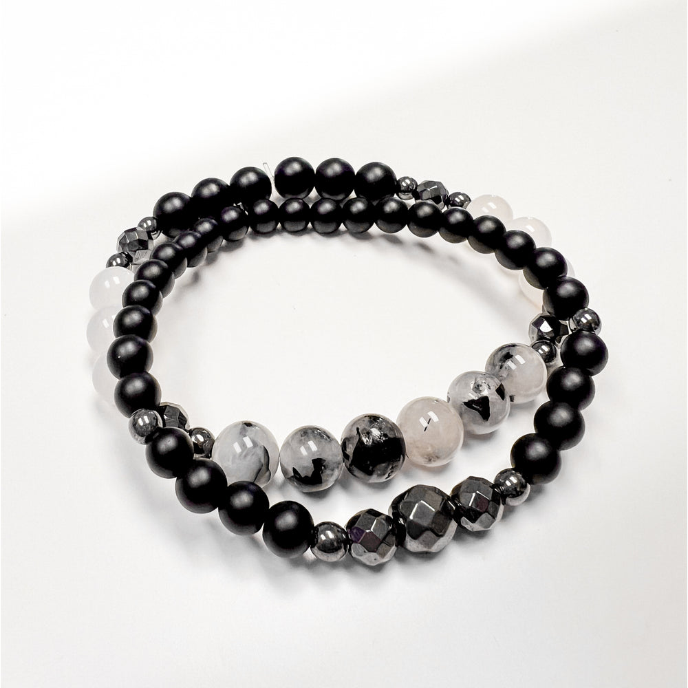 Bracelets duo - Hématite & Quartz blanc||Duo bracelets - Hematite & White Quartz